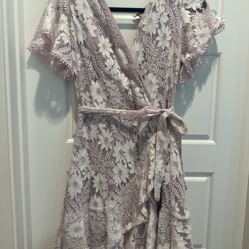 Purple lace wrap dress
